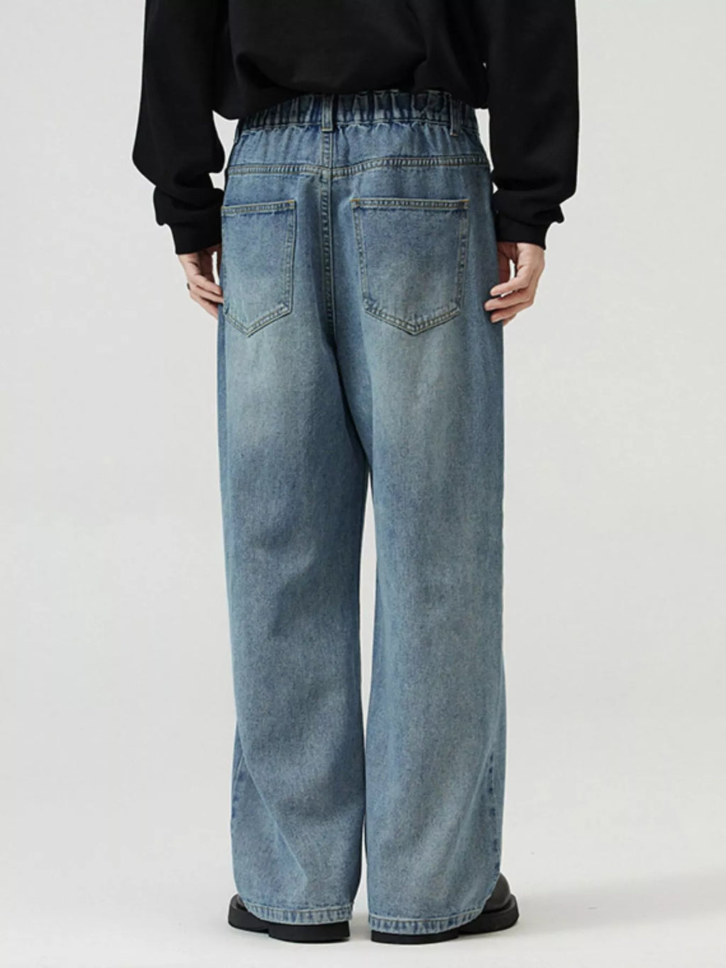 men's men's full size washed straight jeans plus size - back view