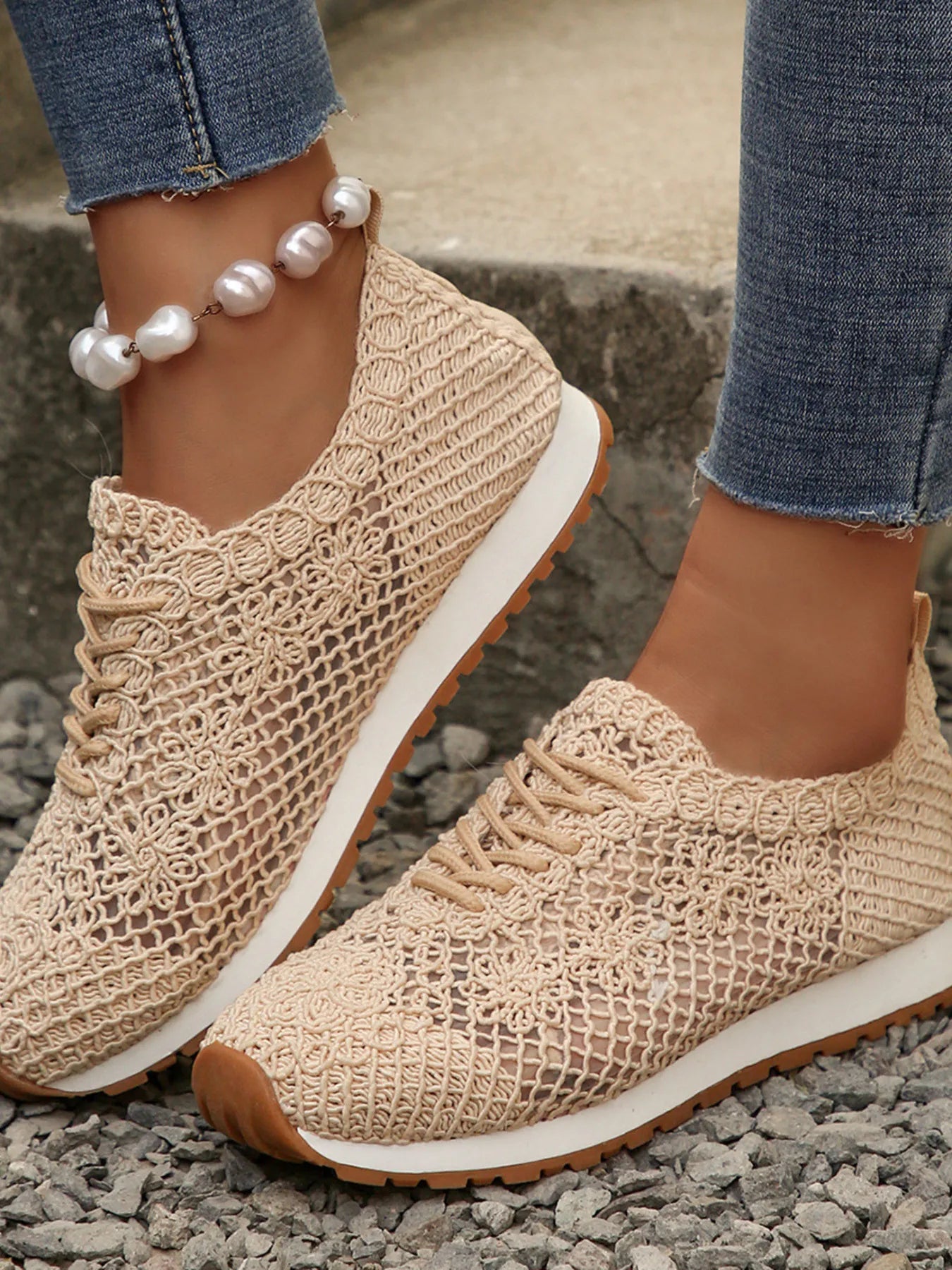 women's breathable mesh lace-up sneakers - front view