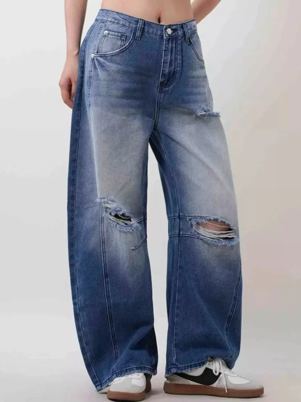 women's distressed wide leg jeans - additional image
