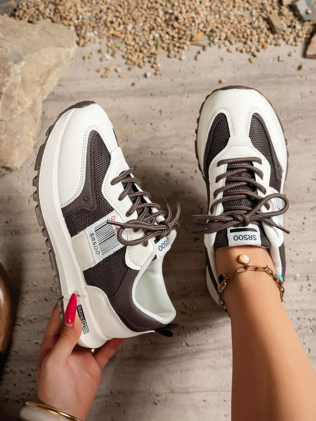 women's round toe lace up sneakers - back view