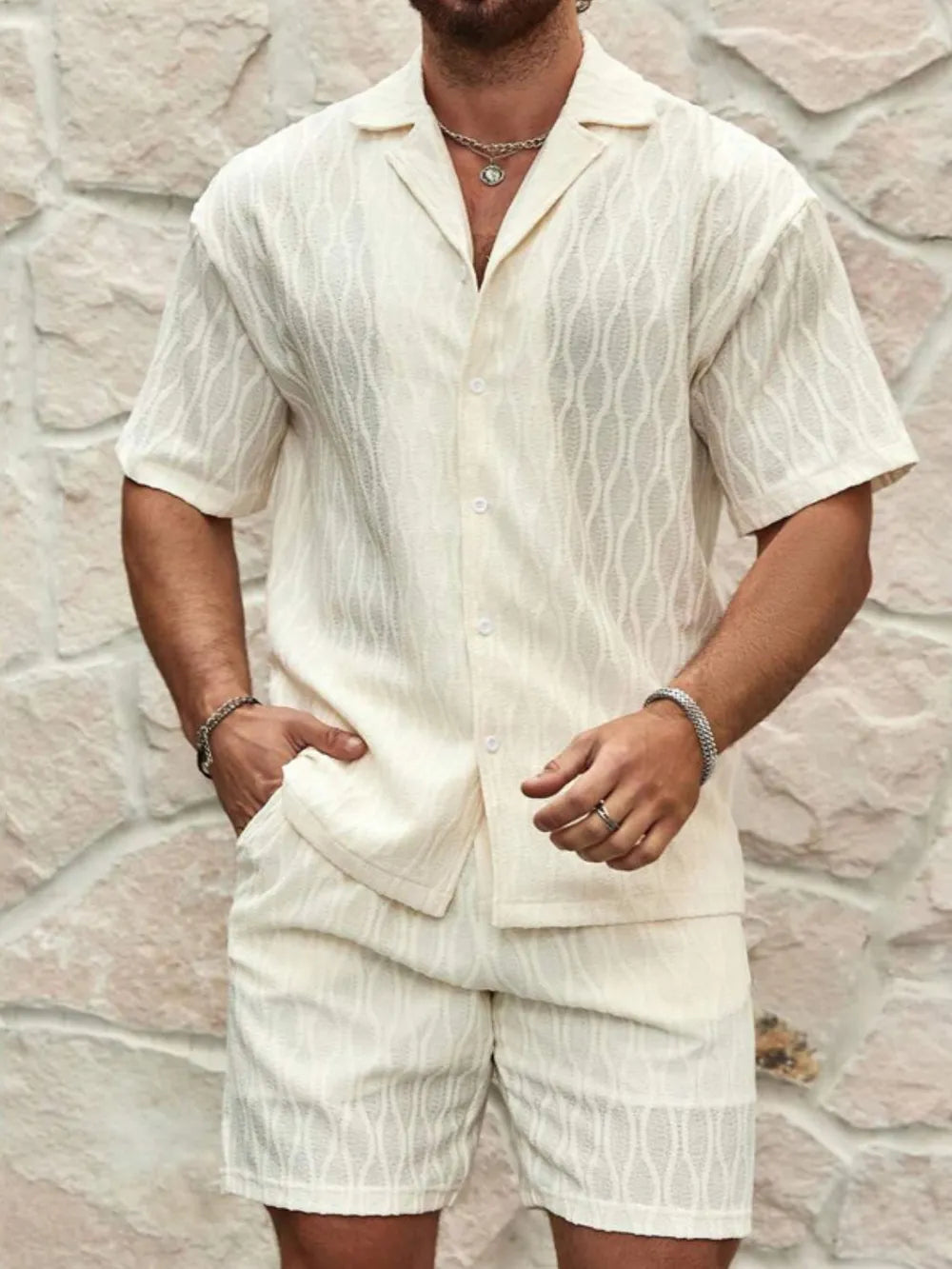 men's plus size collared neck short sleeve top and shorts set styled as men’s set
