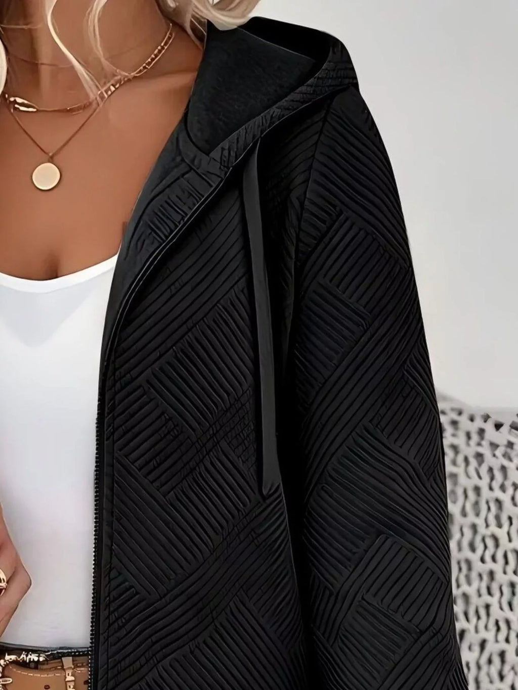 women's textured zip-up hooded jacket - detail shot
