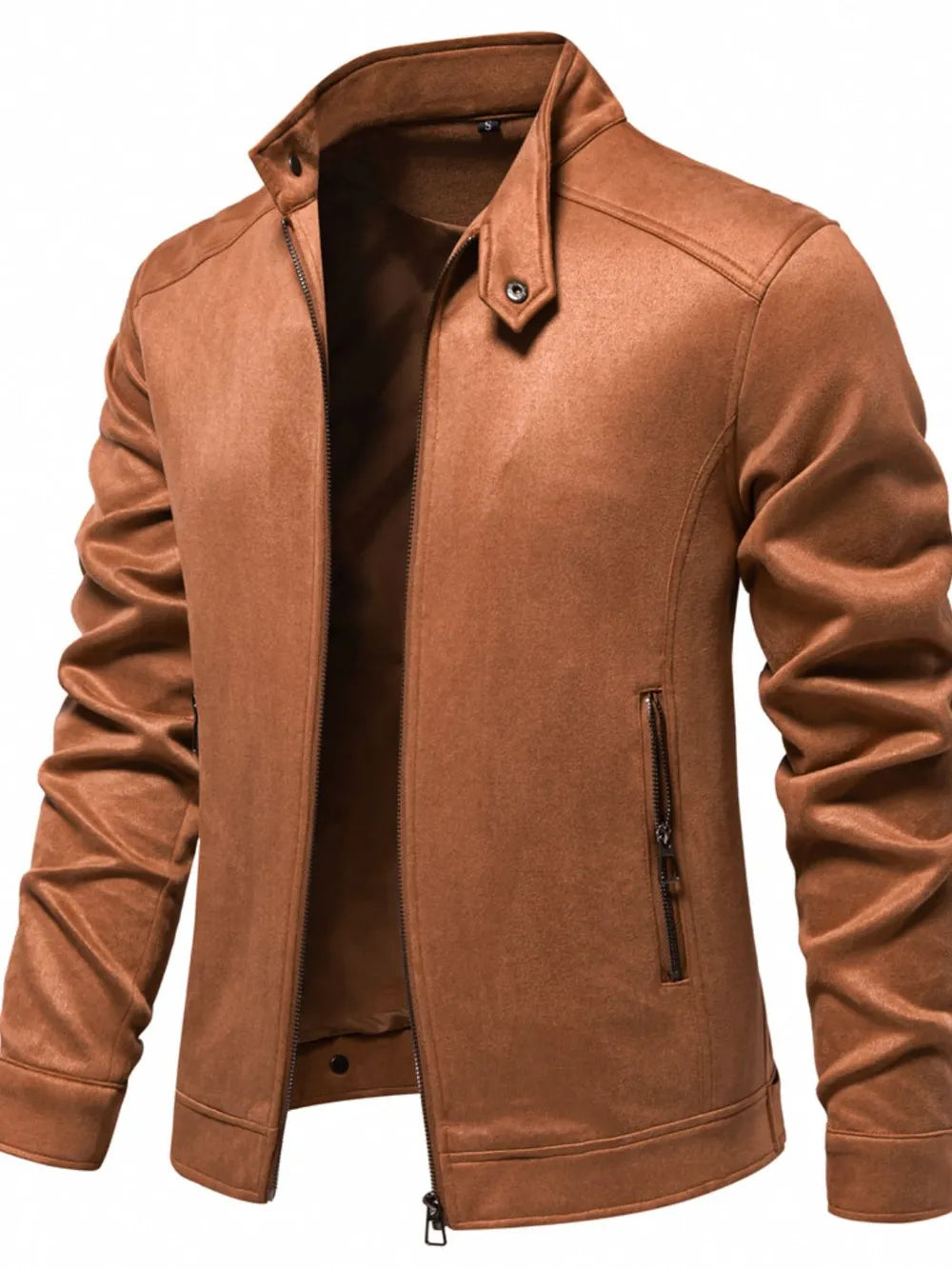 Men's Zip Up Long Sleeve Biker Jacket Caramel