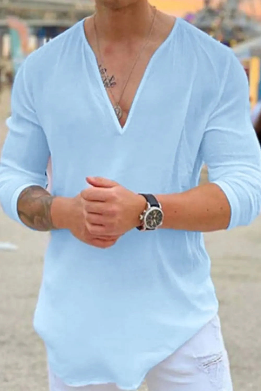 men's full size v-neck long sleeve top plus size men’s casual tee