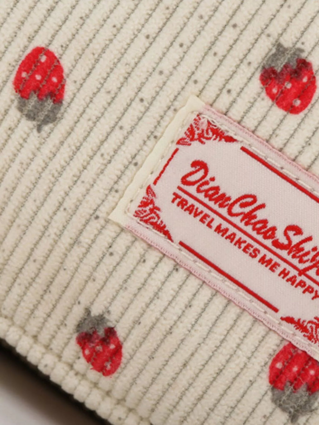 women's strawberry print corduroy travel bag - product detail