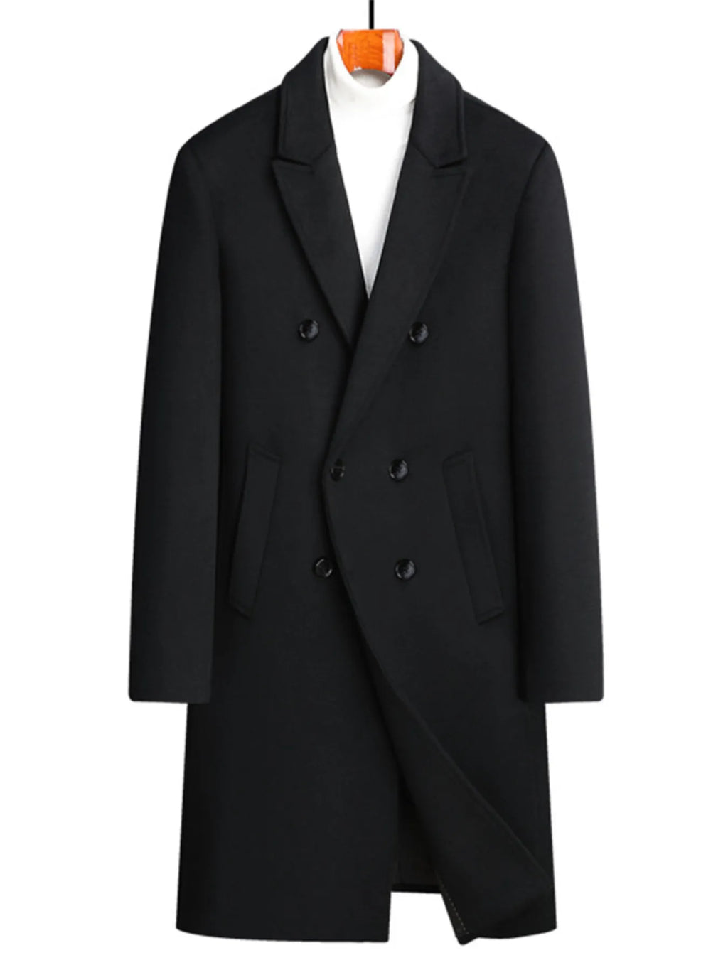 Men's Plus Size Double-Breasted Wool Overcoat