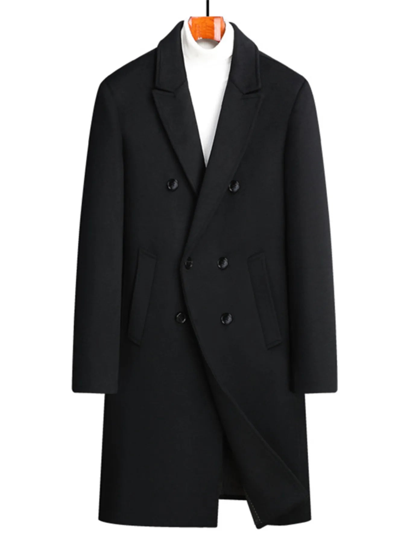 Men's Plus Size Double-Breasted Wool Overcoat