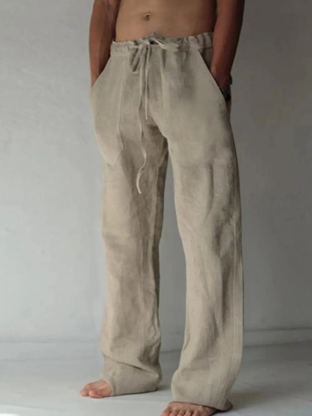 Men's Plus Size Drawstring Loose Fit Pants Khaki