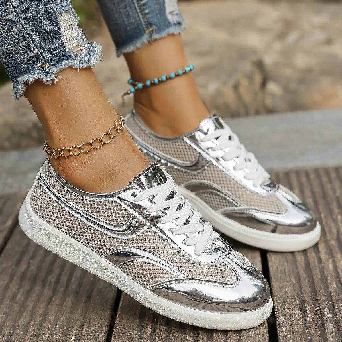 women's mesh lace up sneakers - extra view