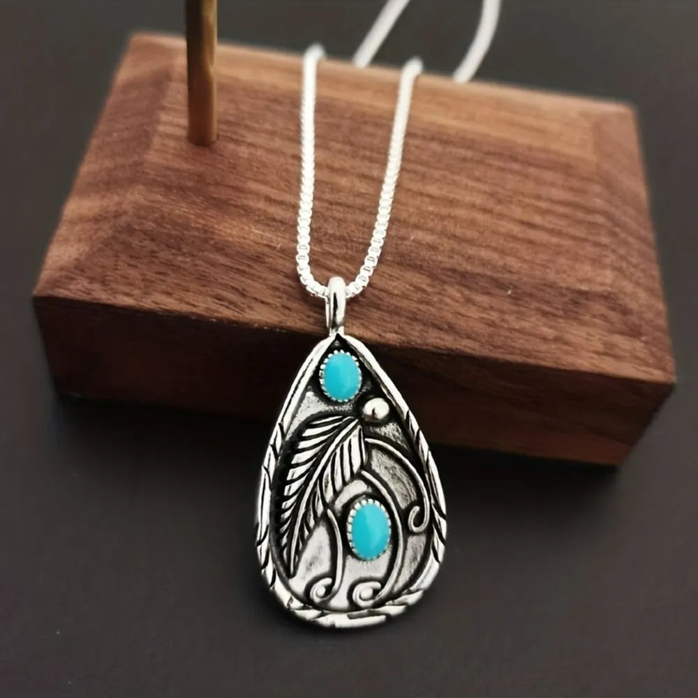 alloy artificial turquoise teardrop pendant necklace — women’s apparel view