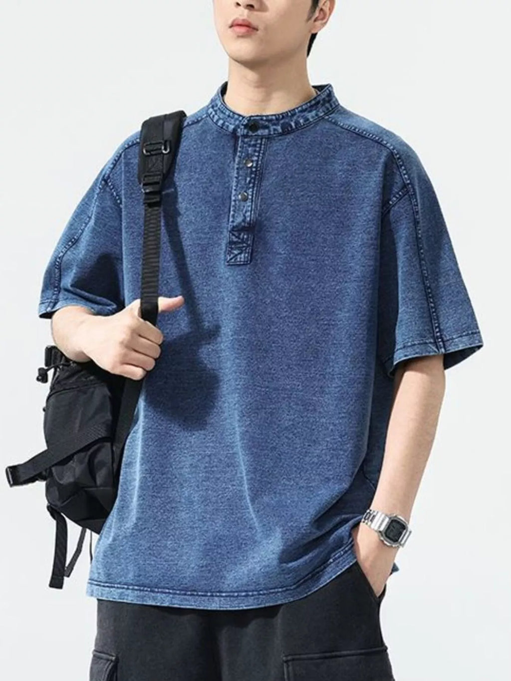 men's men's vintage wash short sleeve denim shirt - styling option
