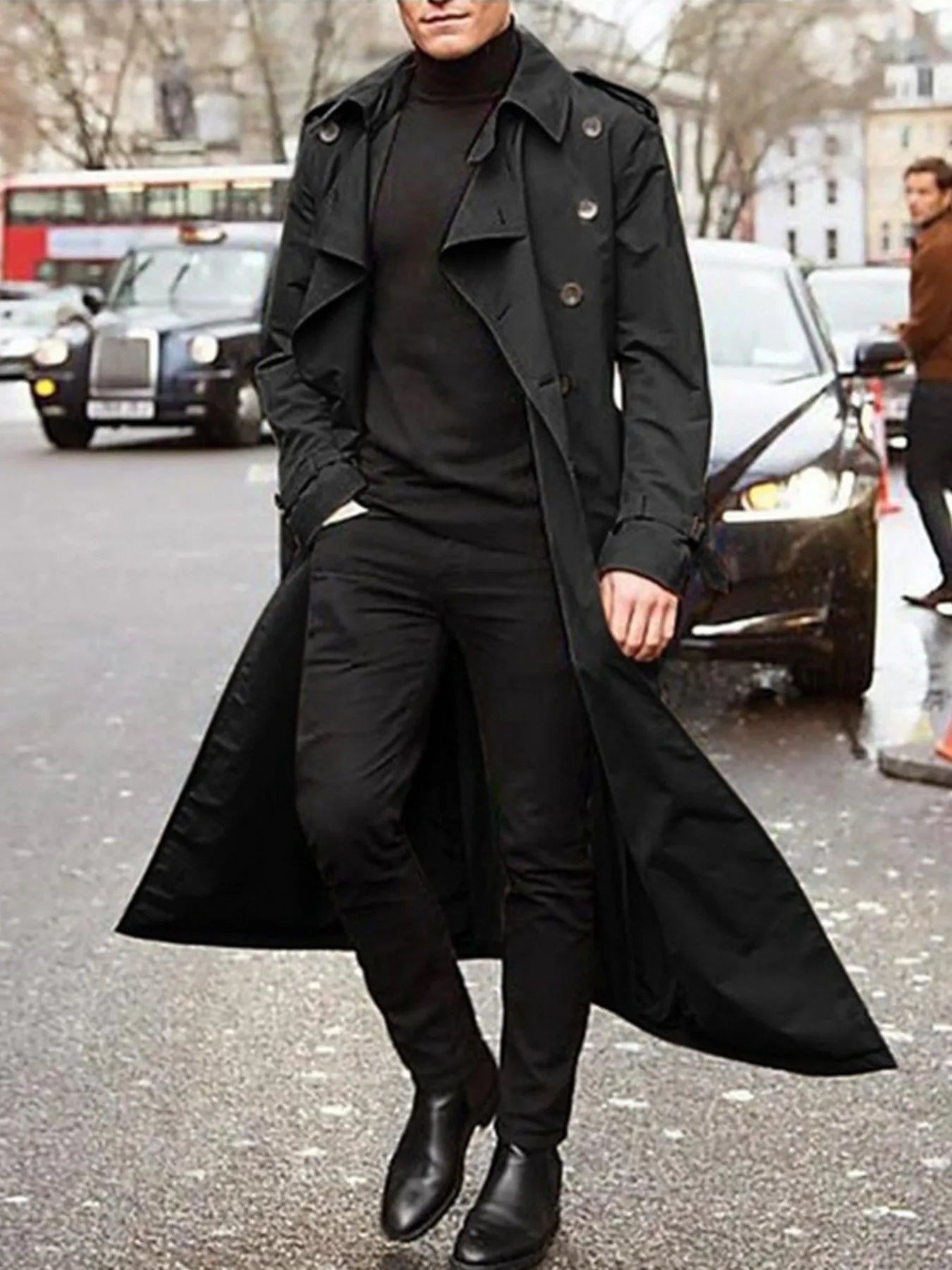 men’s sleek long wool coat with sherpa lining