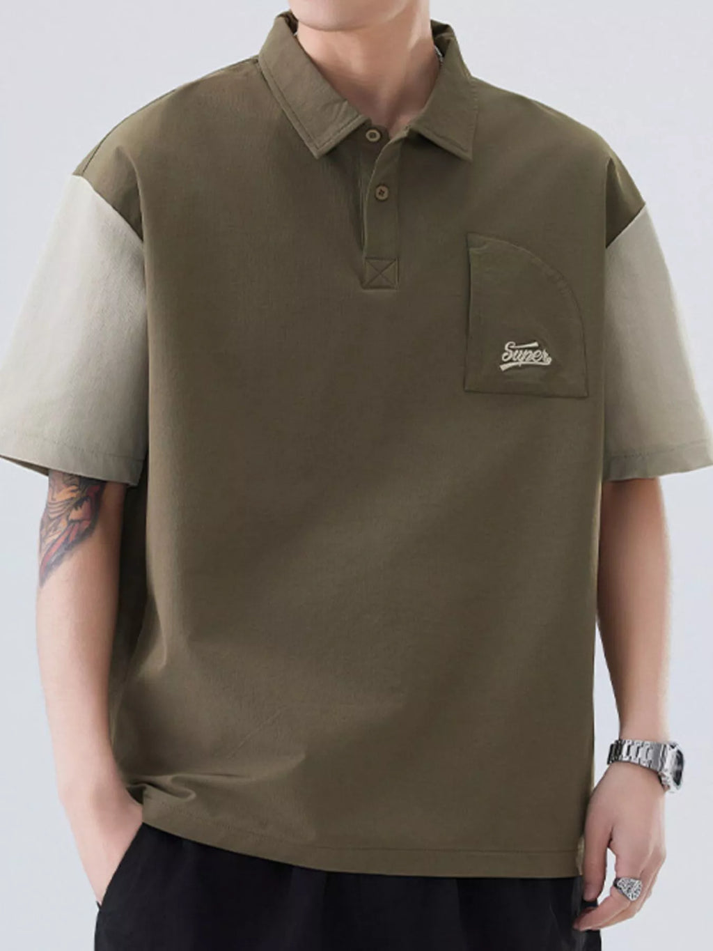 men's men's plus size button detail short sleeve casual polo - alternate angle