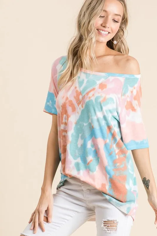 women's bibi tie dye print short sleeve t-shirt with raglan sleeves - extra view