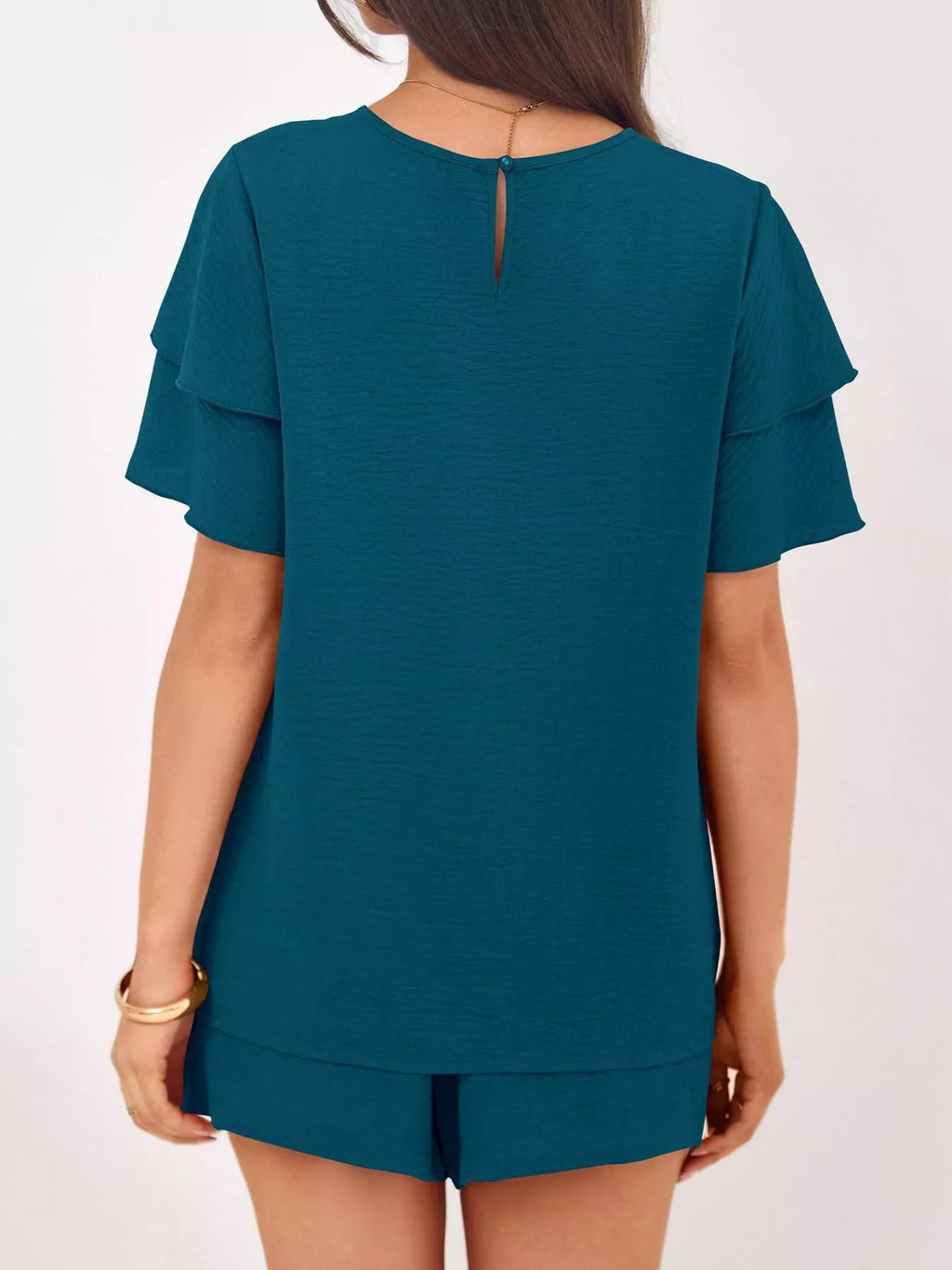 women's ruffle sleeve top and shorts two-piece set - styling option