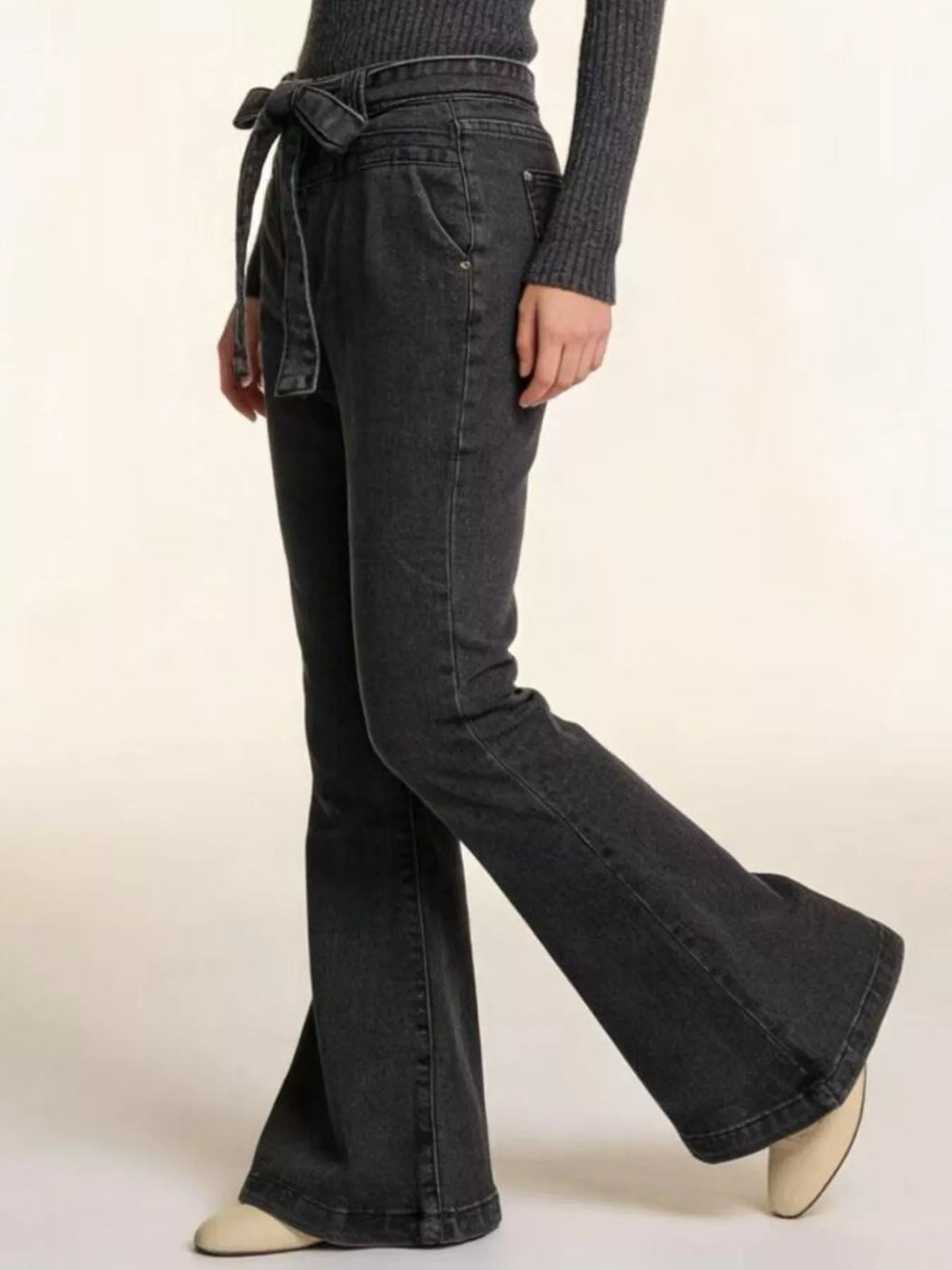 women's bow-tie high-waisted flare jeans - extra view
