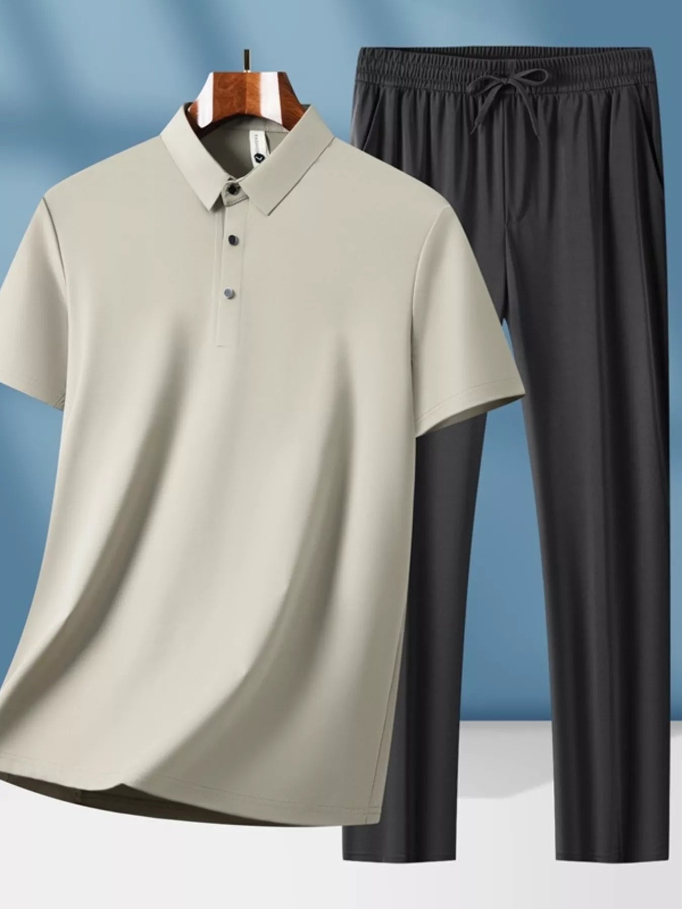 men's men's plus size button detail short sleeve top and pants set - back view
