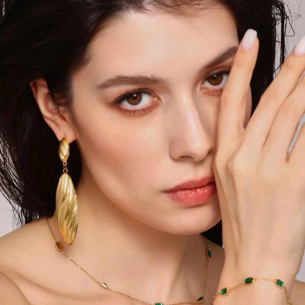 Stainless Steel Dangle Earrings Gold One Size