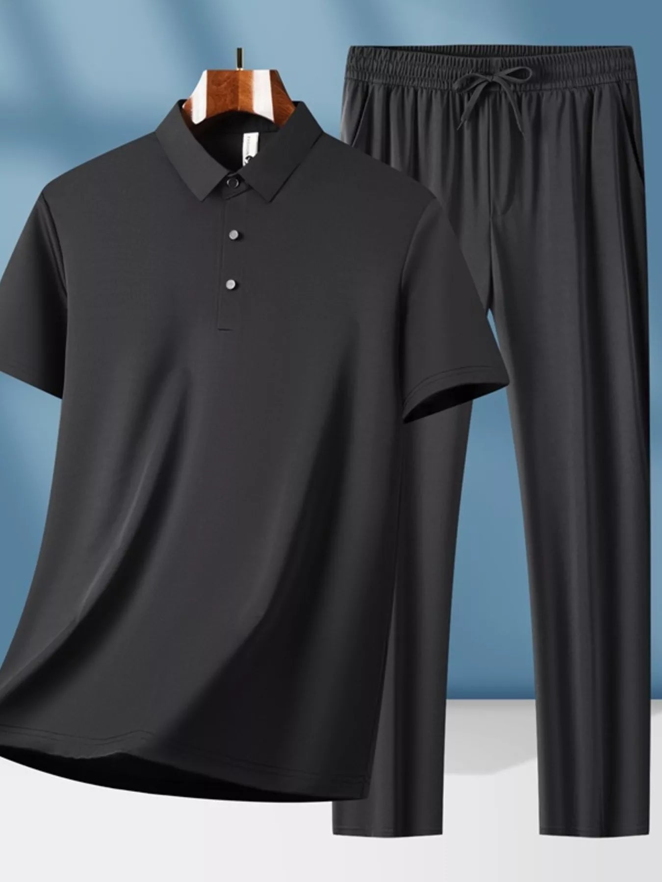 men's men's plus size button detail short sleeve top and pants set - product detail