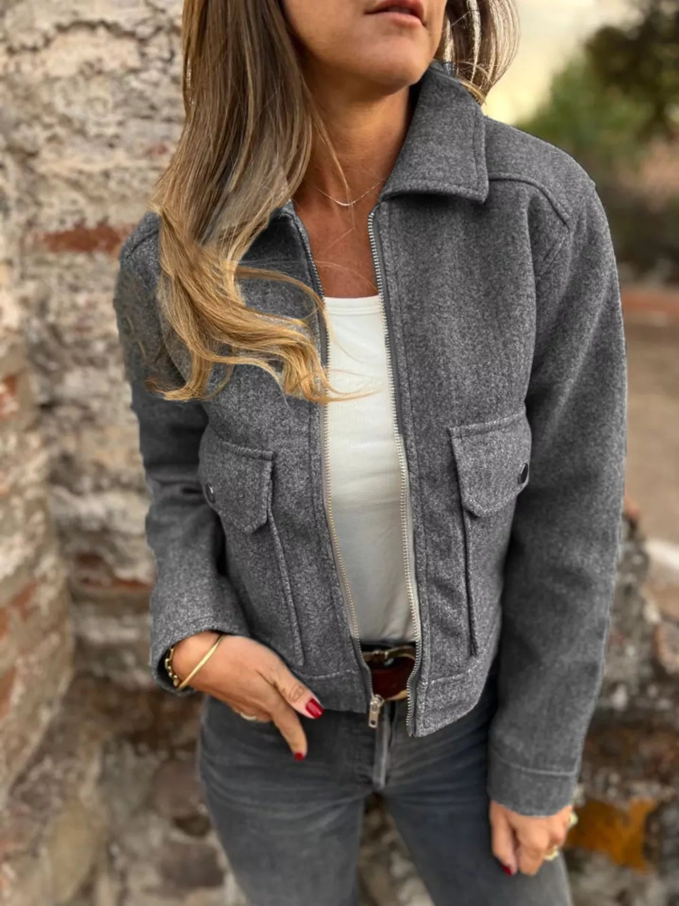 fleece-lined winter jacket for women with gold details