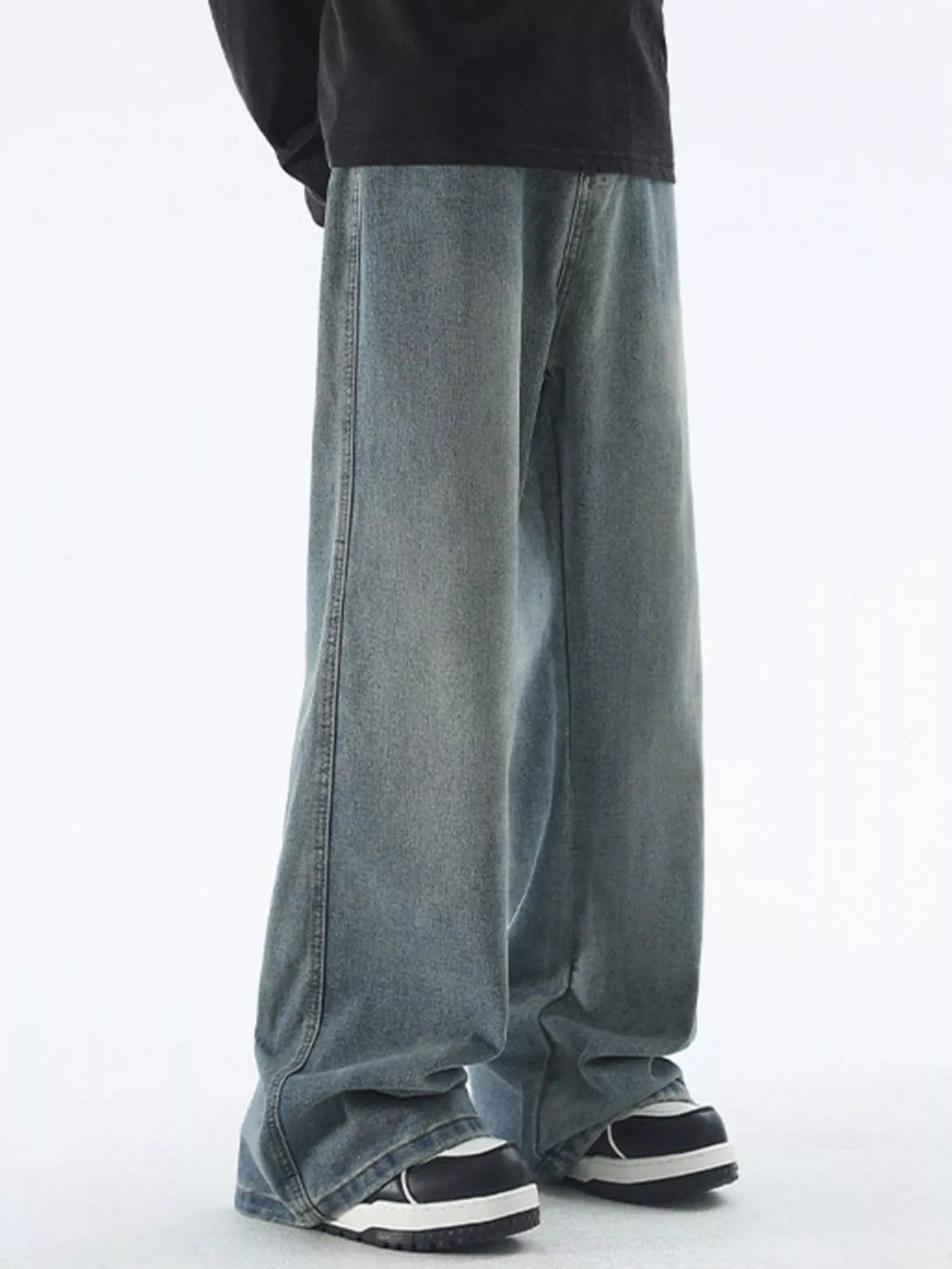 men's men's plus size vintage wash wide leg jeans - second view