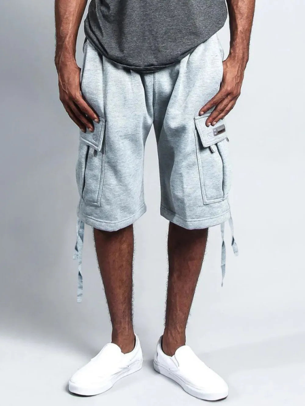Men's Full Size Drawstring Shorts with Pockets Plus Size Gray