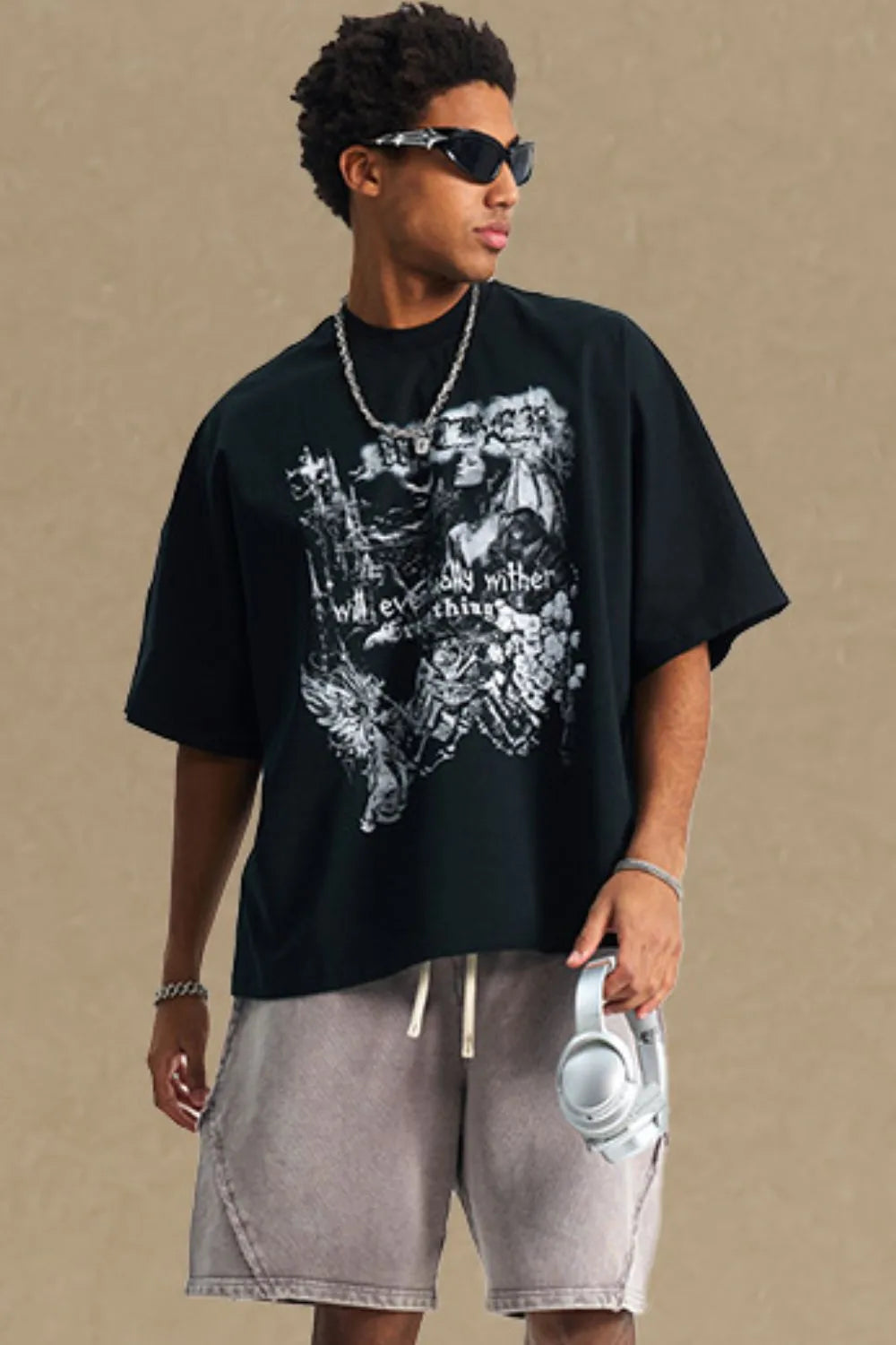 Men's Round Neck Half Sleeve Graphic T-Shirt Black