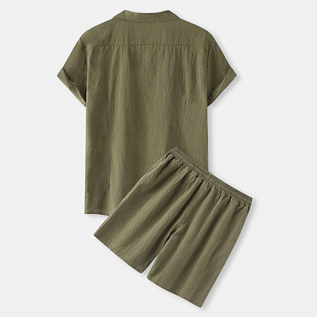 men's men's button up shirt and shorts set - side view