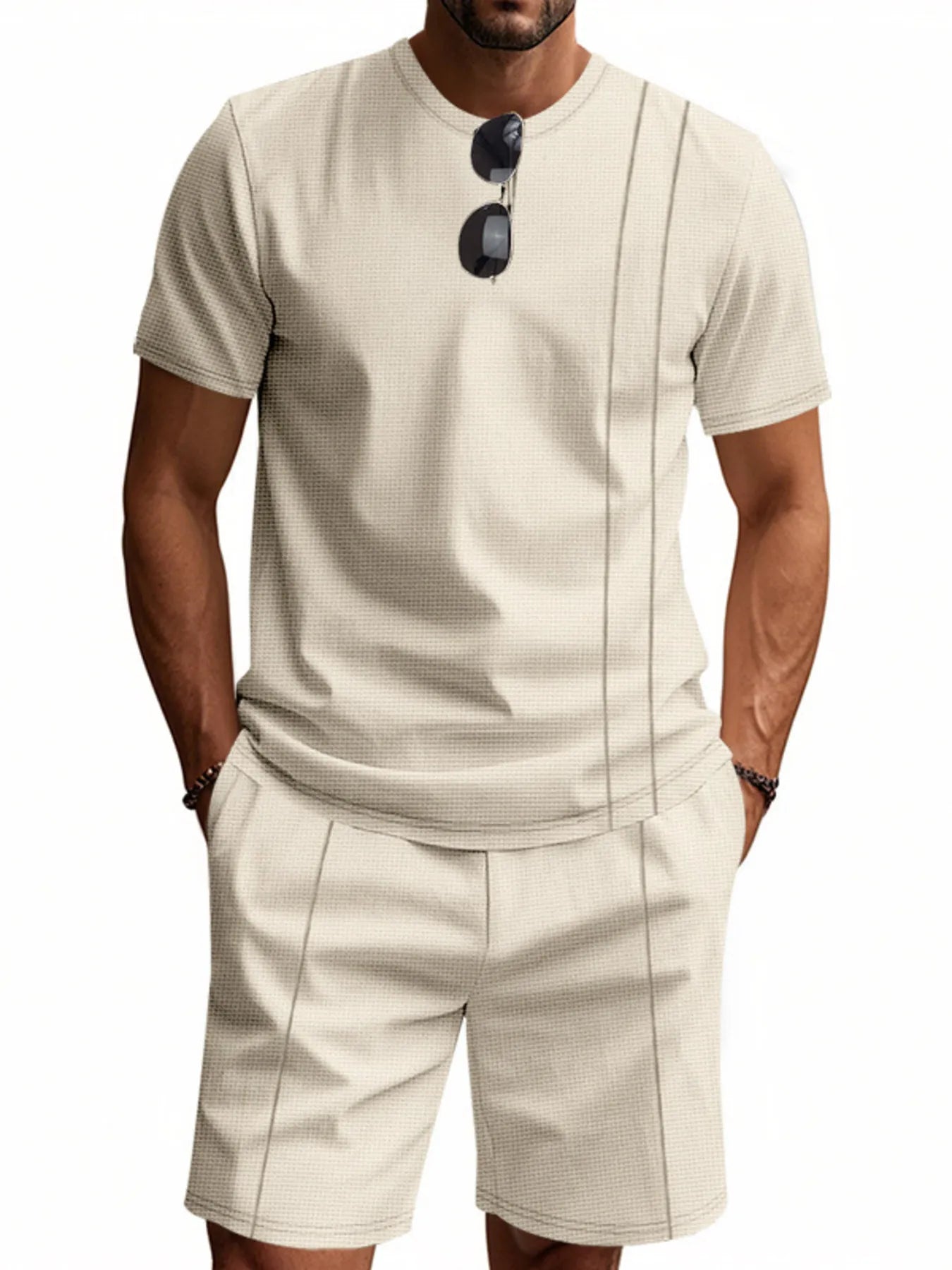 men's men's full size round neck short sleeve top and shorts set plus size - back view