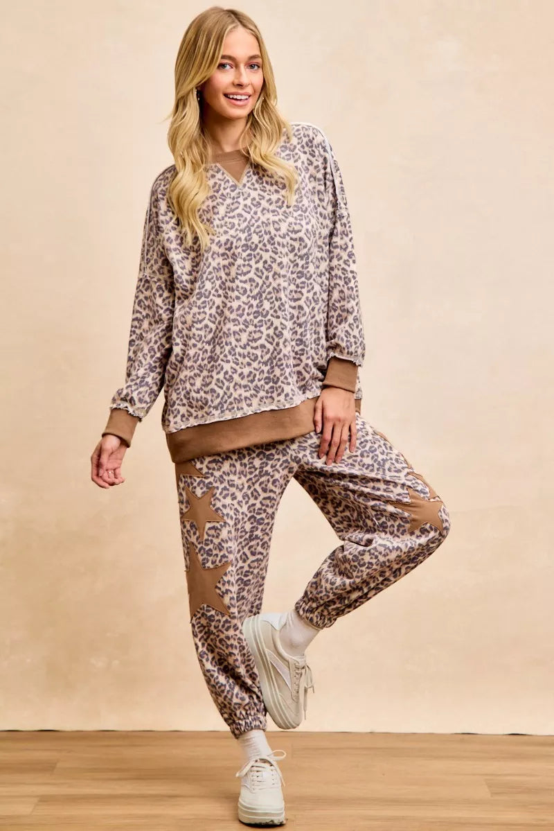women's bibi leopard printed french terry sweatshirt - additional image