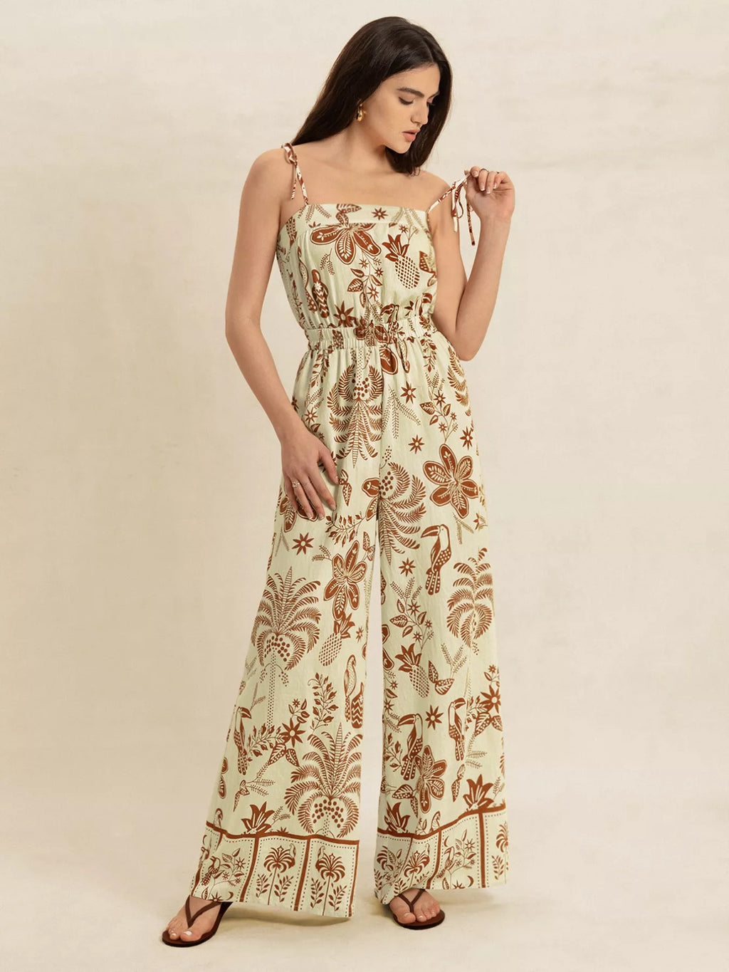 women's tie strap wide leg jumpsuit - styling option