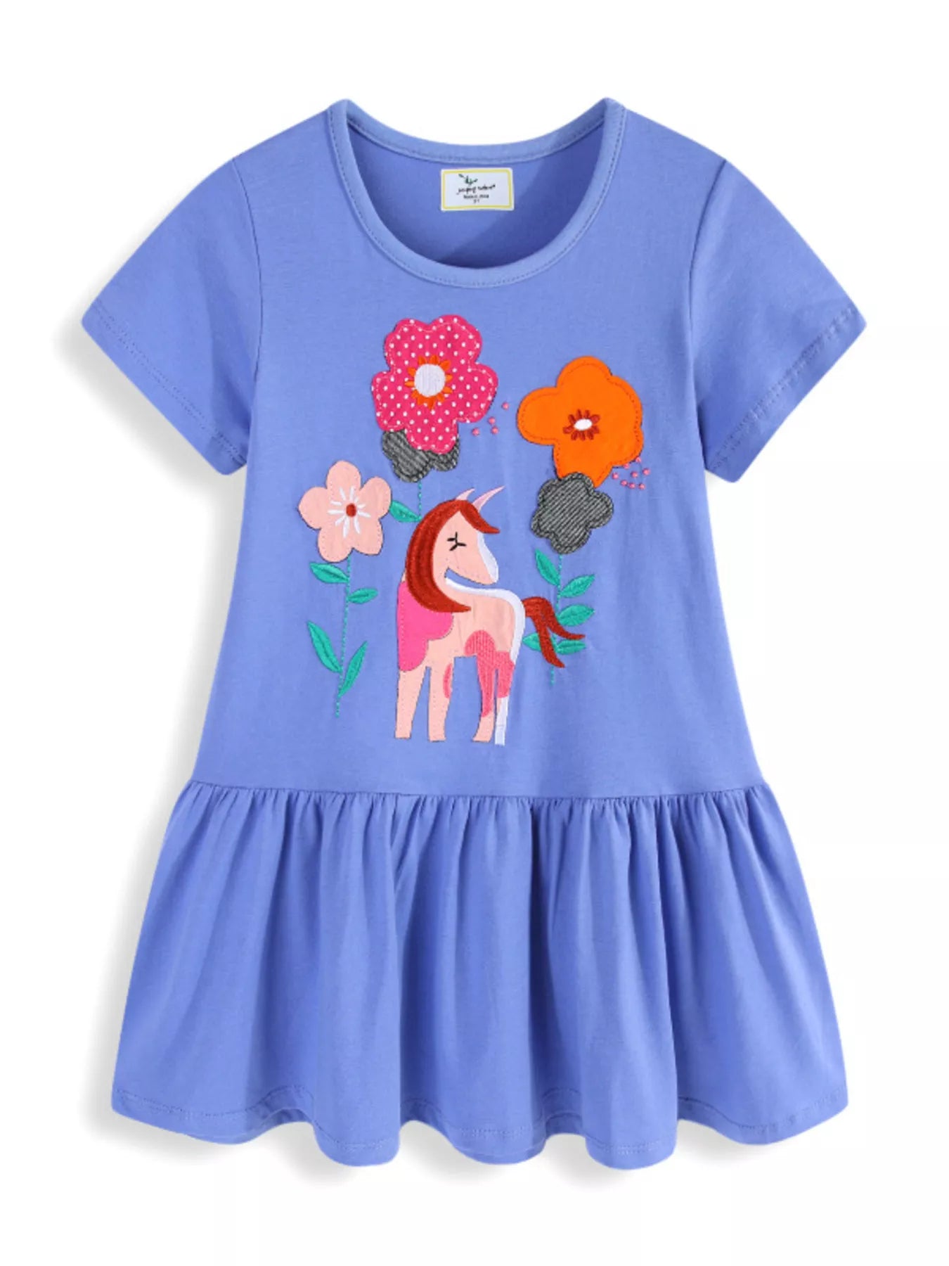women's children's unicorn floral applique ruffle hem dress - product showcase