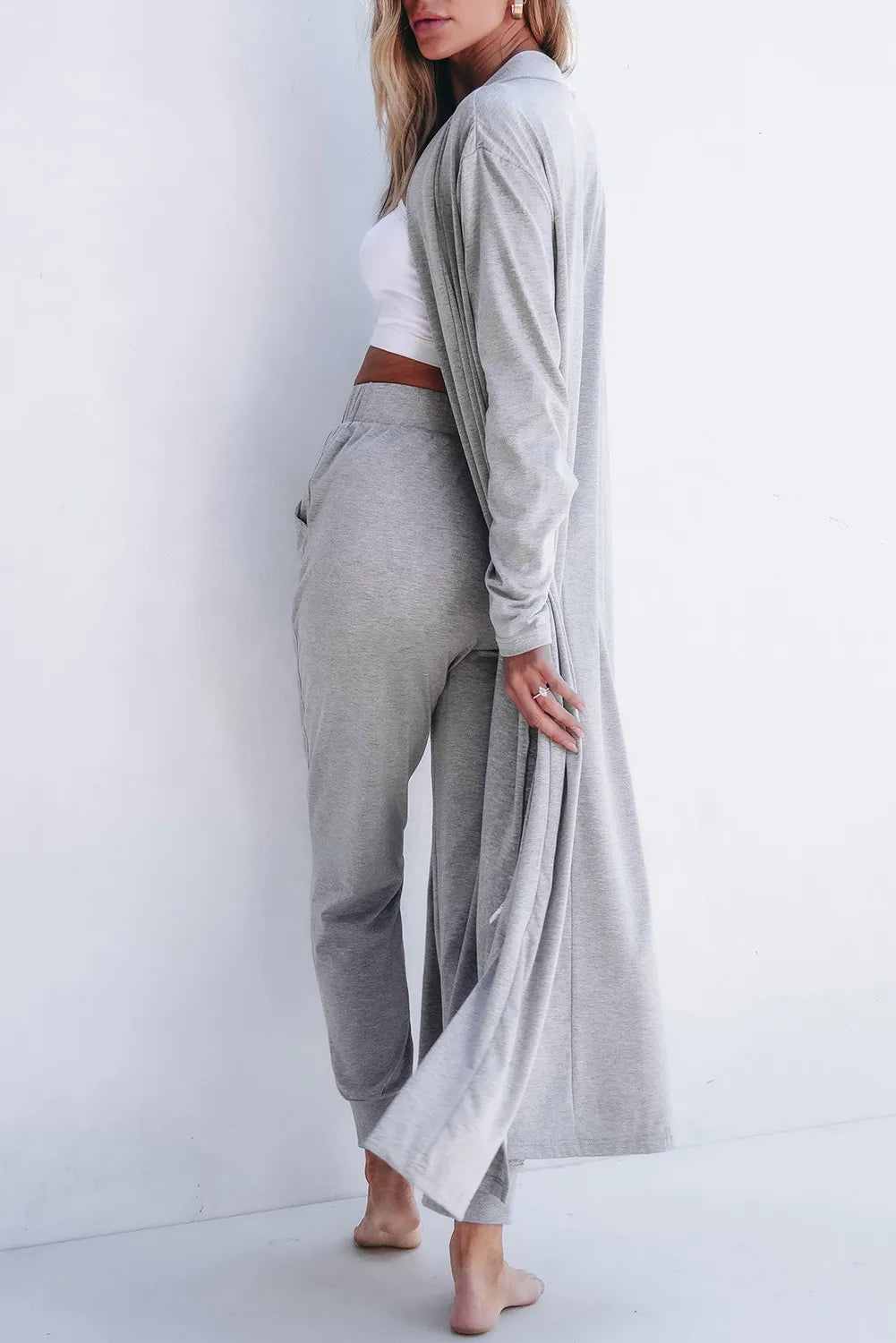 Open Front Long Sleeve Cardigan and Pants Lounge Set