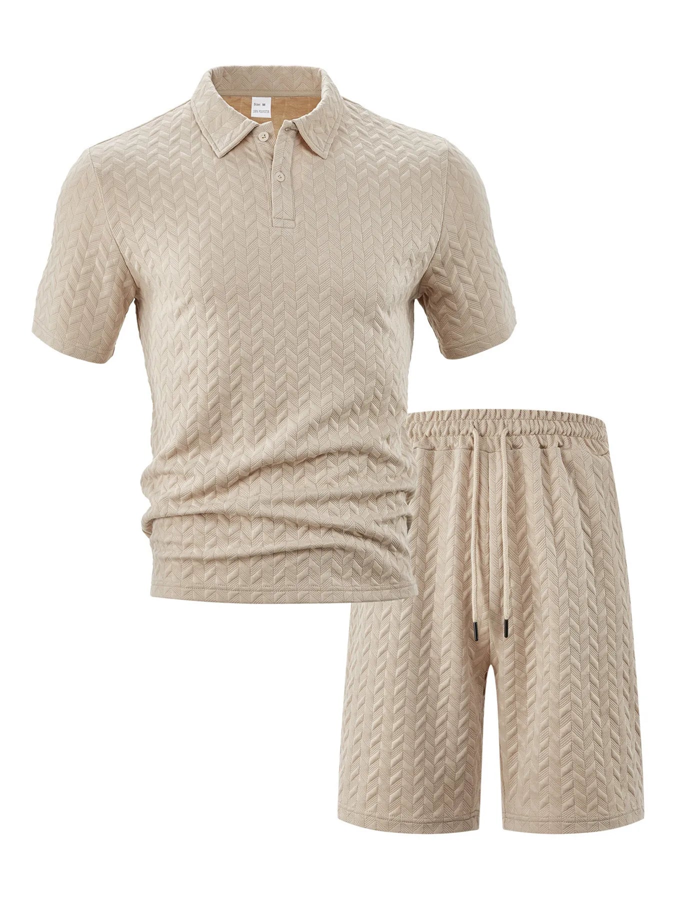 men's men's full size textured polo shirt and shorts set plus size - product detail