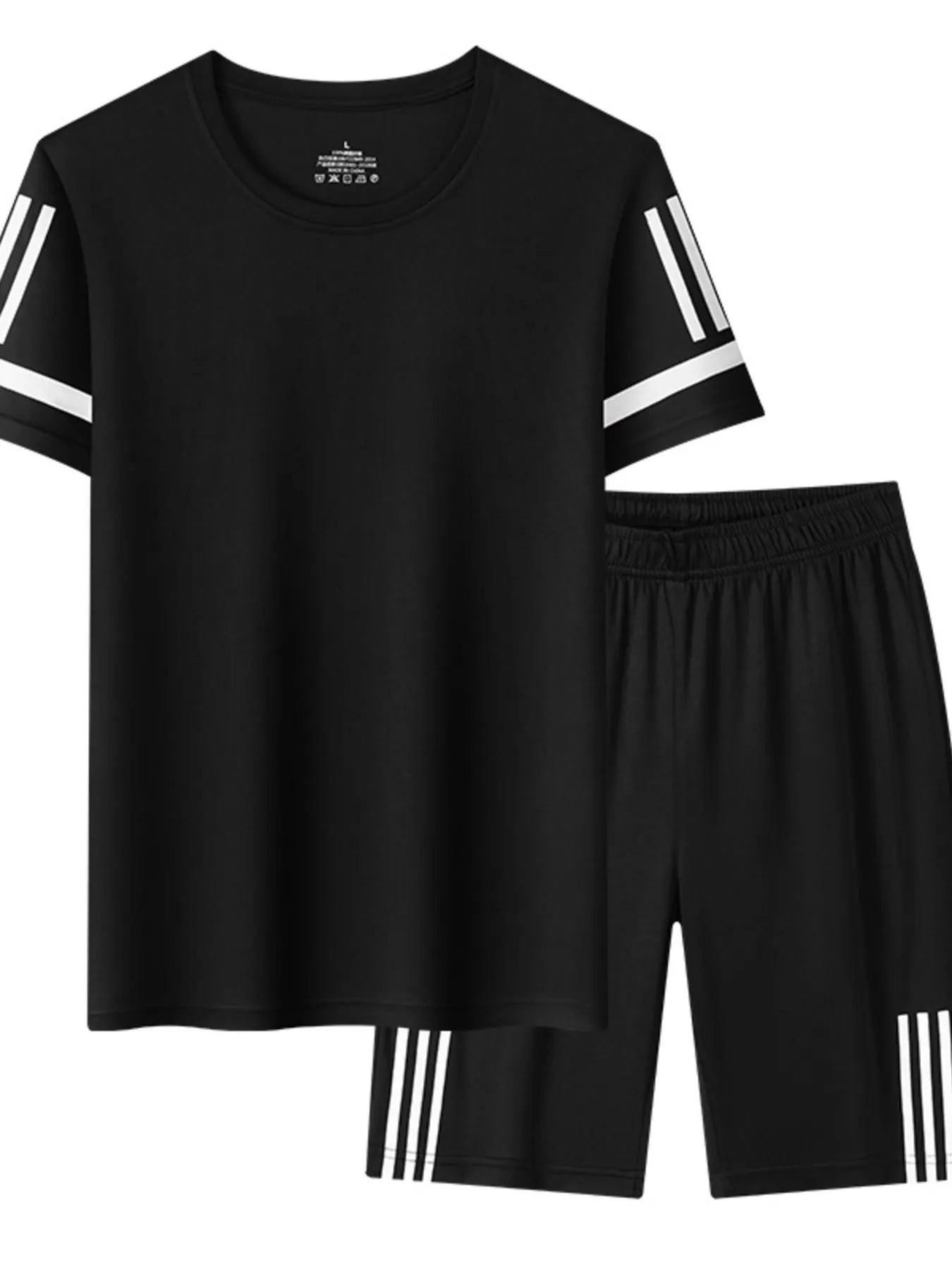 men's men's plus size round neck short sleeve top and shorts set - second view