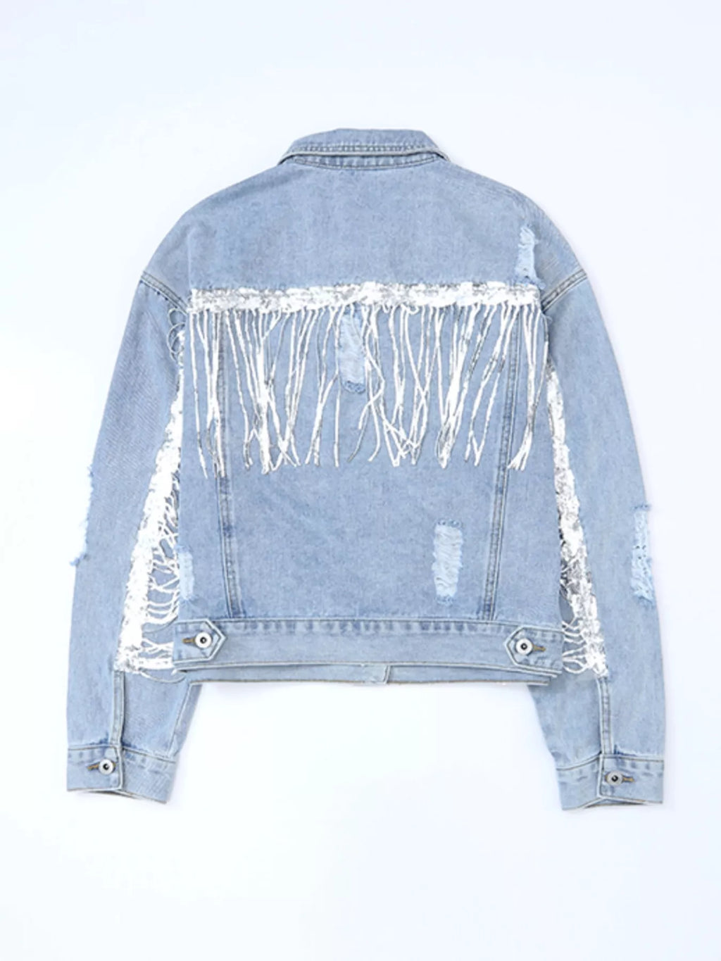 women's fringed sequin embellished denim jacket - extra view