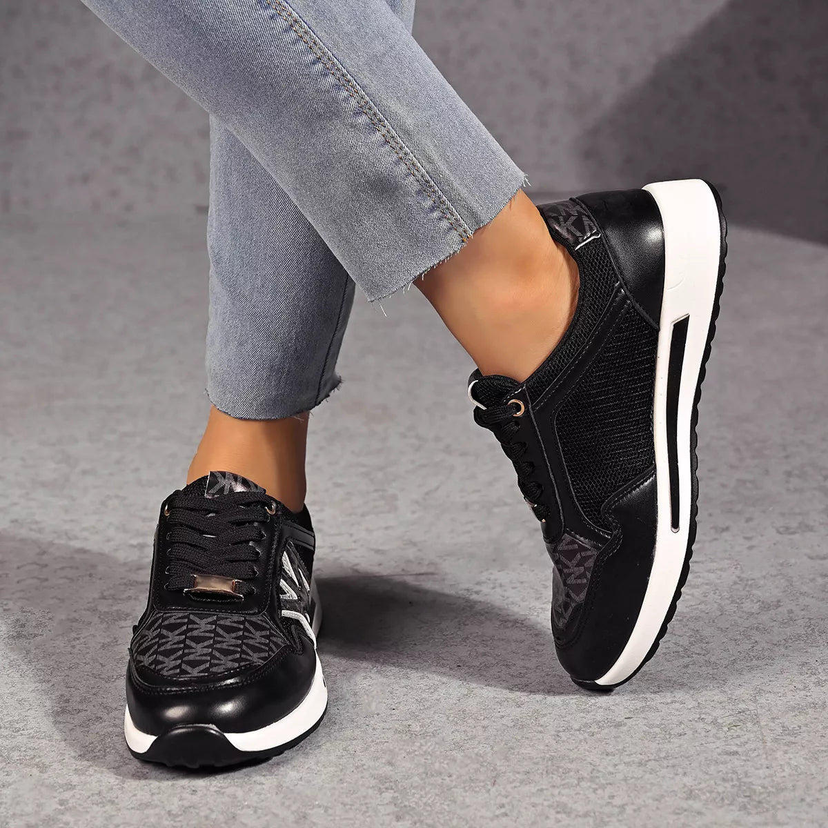women's lace up round toe sneakers - detail shot