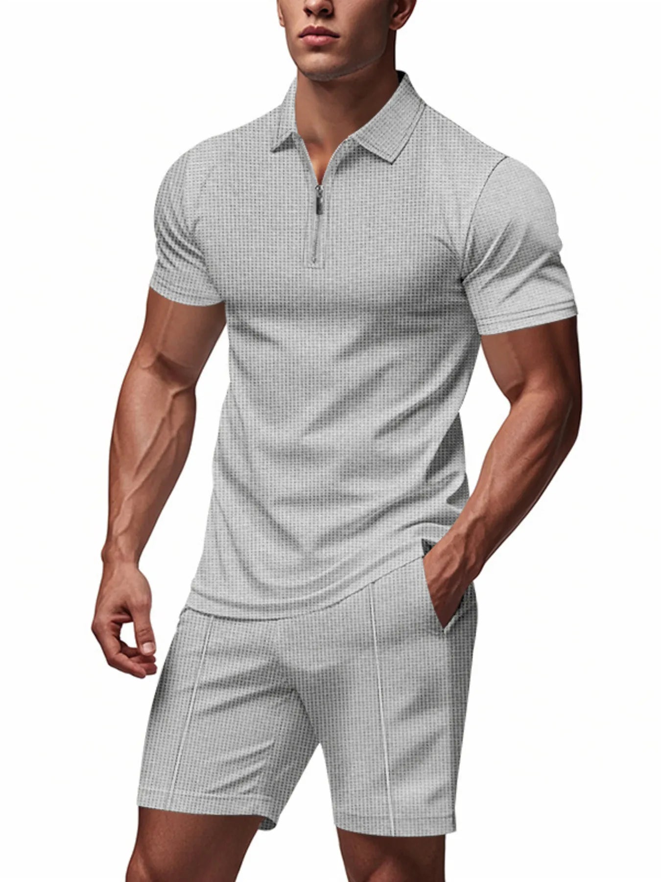 men's men's plus size quarter zip short sleeve top and shorts set - styling option