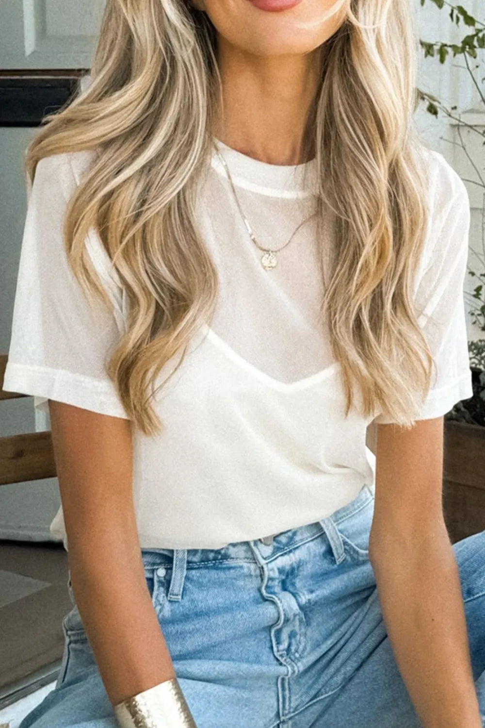 V-Neck Cami and Round Neck Short Sleeve Cover Up Set