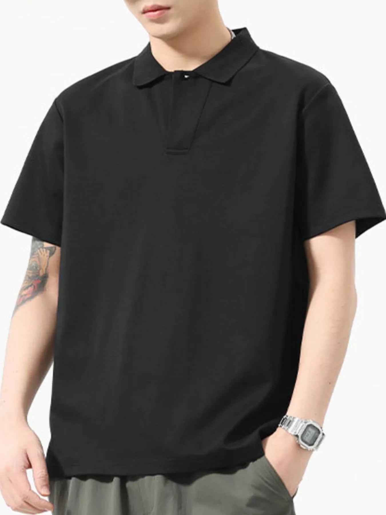 men's men's full size button detail short sleeve polo plus size - extra view