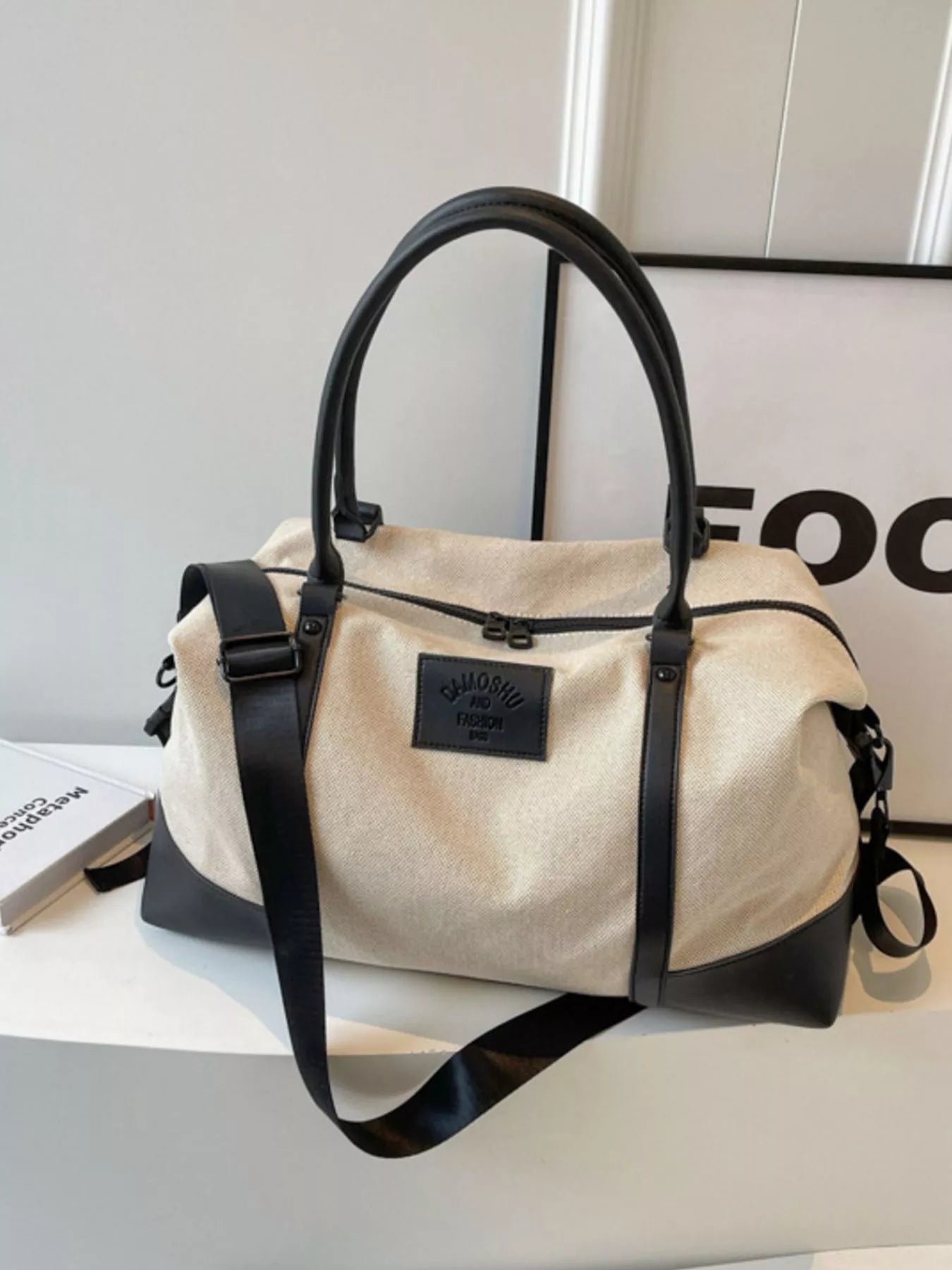 women's canvas leather trim travel  bag - product detail