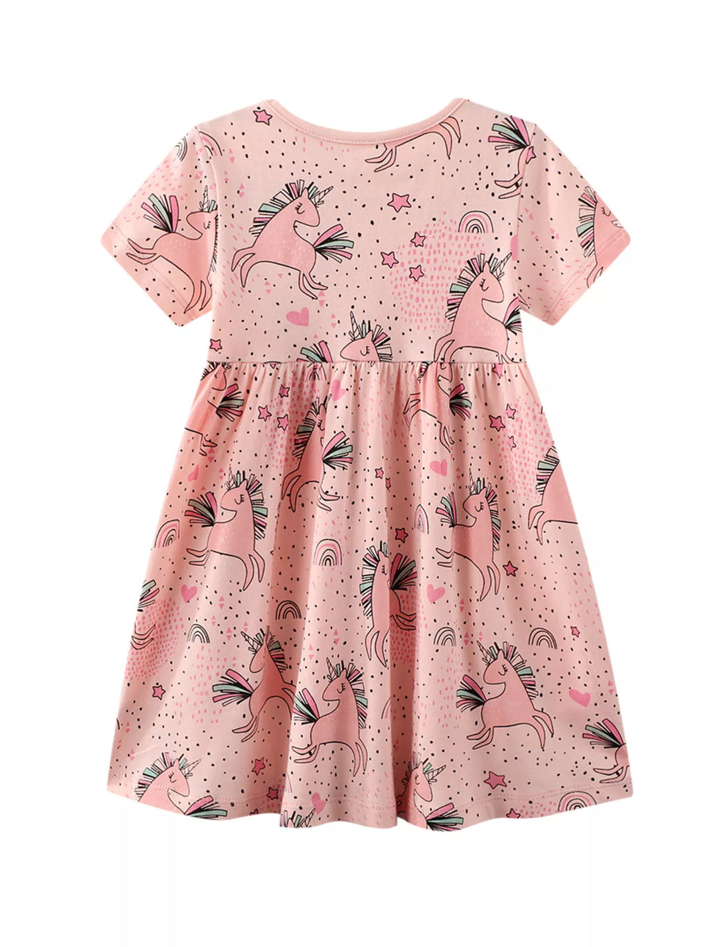 women's children's unicorn print round neck summer dress - side view