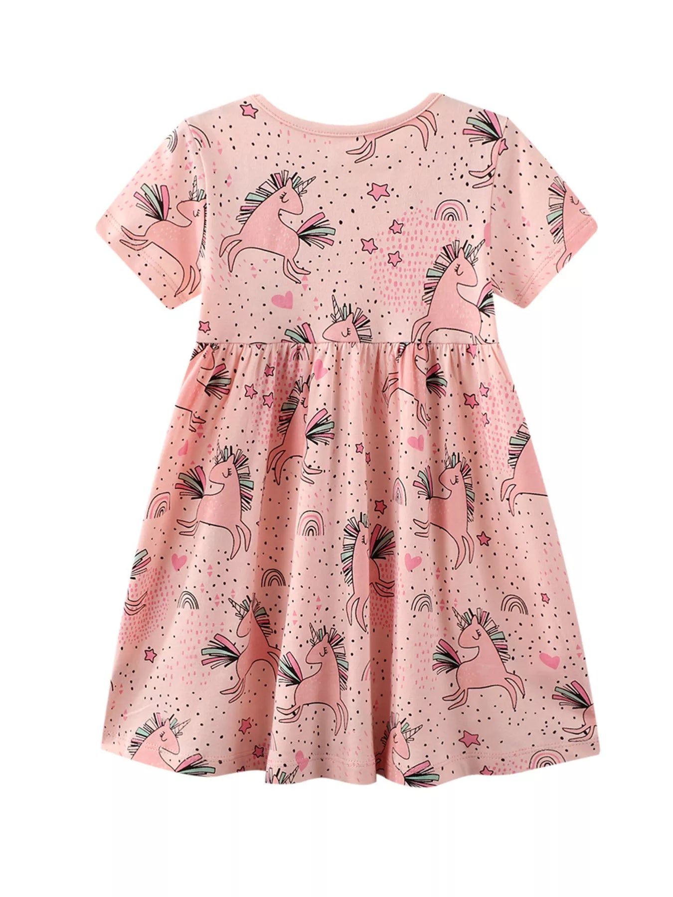 women's children's unicorn print round neck summer dress - side view