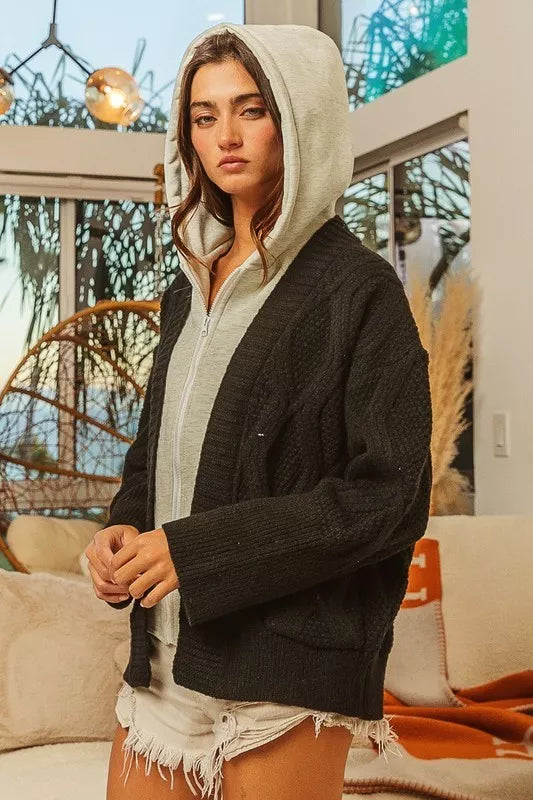 women's bibi knit hoodie rhombus sweater jacket - extra view