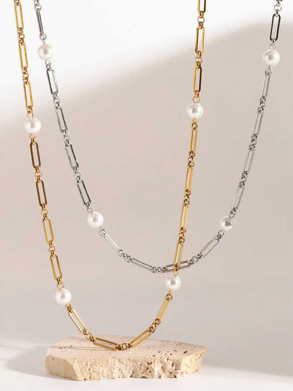 women’s activewear — stainless steel pearl chain necklace