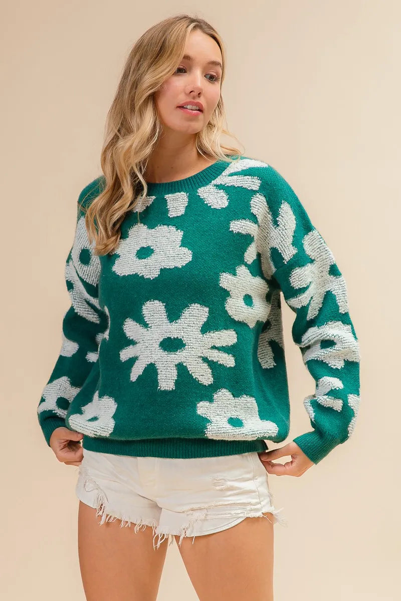 women's bibi flower pattern long sleeves sweater top - second view