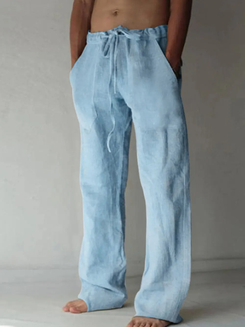 Men's Plus Size Drawstring Loose Fit Pants Light Blue