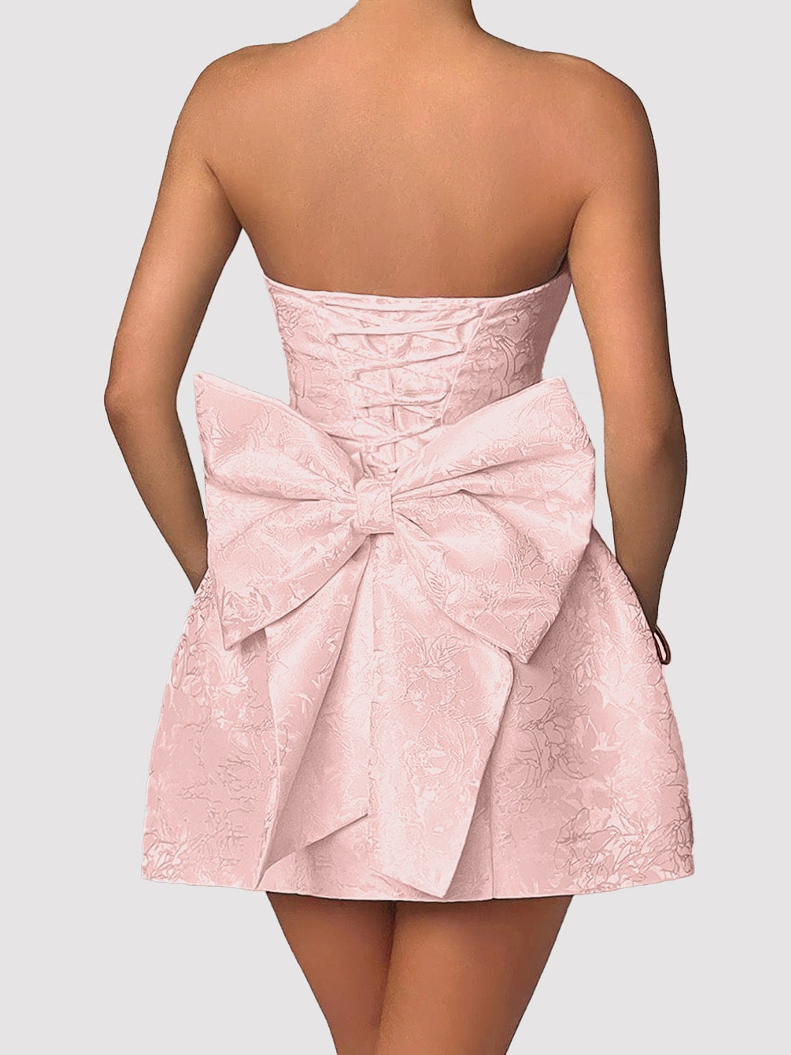 Lace-Up Sleeveless Satin Mini Dress with Bow