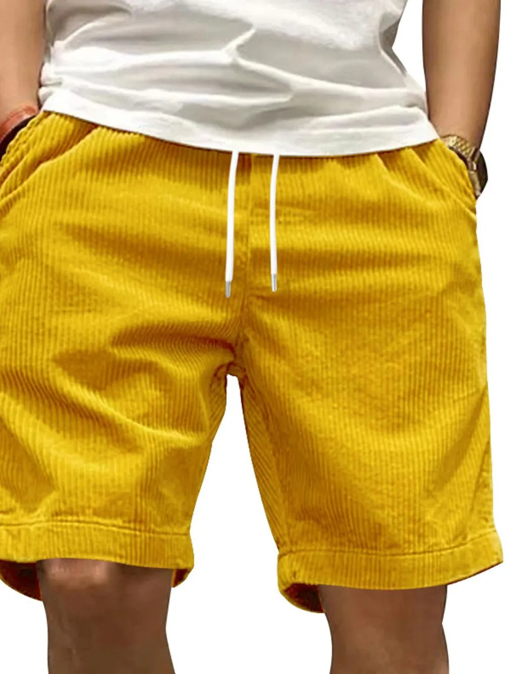 men's drawstring shorts with pockets styled as a men’s shorts