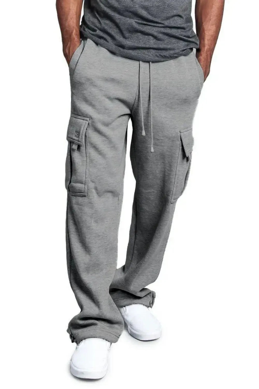 Men's Full Size Drawstring Pants Plus Size Gray